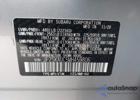 2021 Subaru Forester Limited from USA, damaged, VIN JF2SKAUC5MH459806